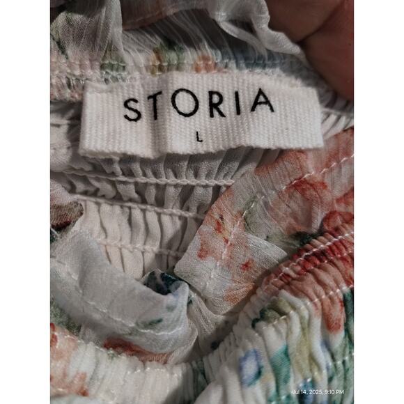 STORIA Women's Size Large Pastel Floral Smocked Chiffon Ruffle Whimsical Dress - Picture 9 of 10